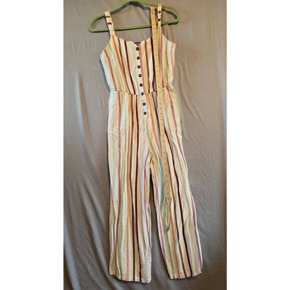ModCloth Jumpsuit Womens Medium Stripe Pastel Linen Blend Button Front Wide Leg - Picture 5 of 10